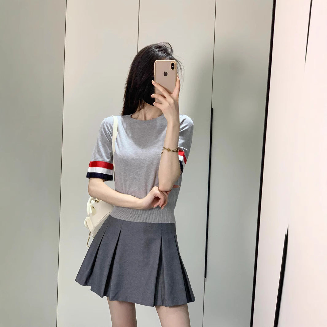 Thom Browne Women's Tricolor Short Sleeve Sweater