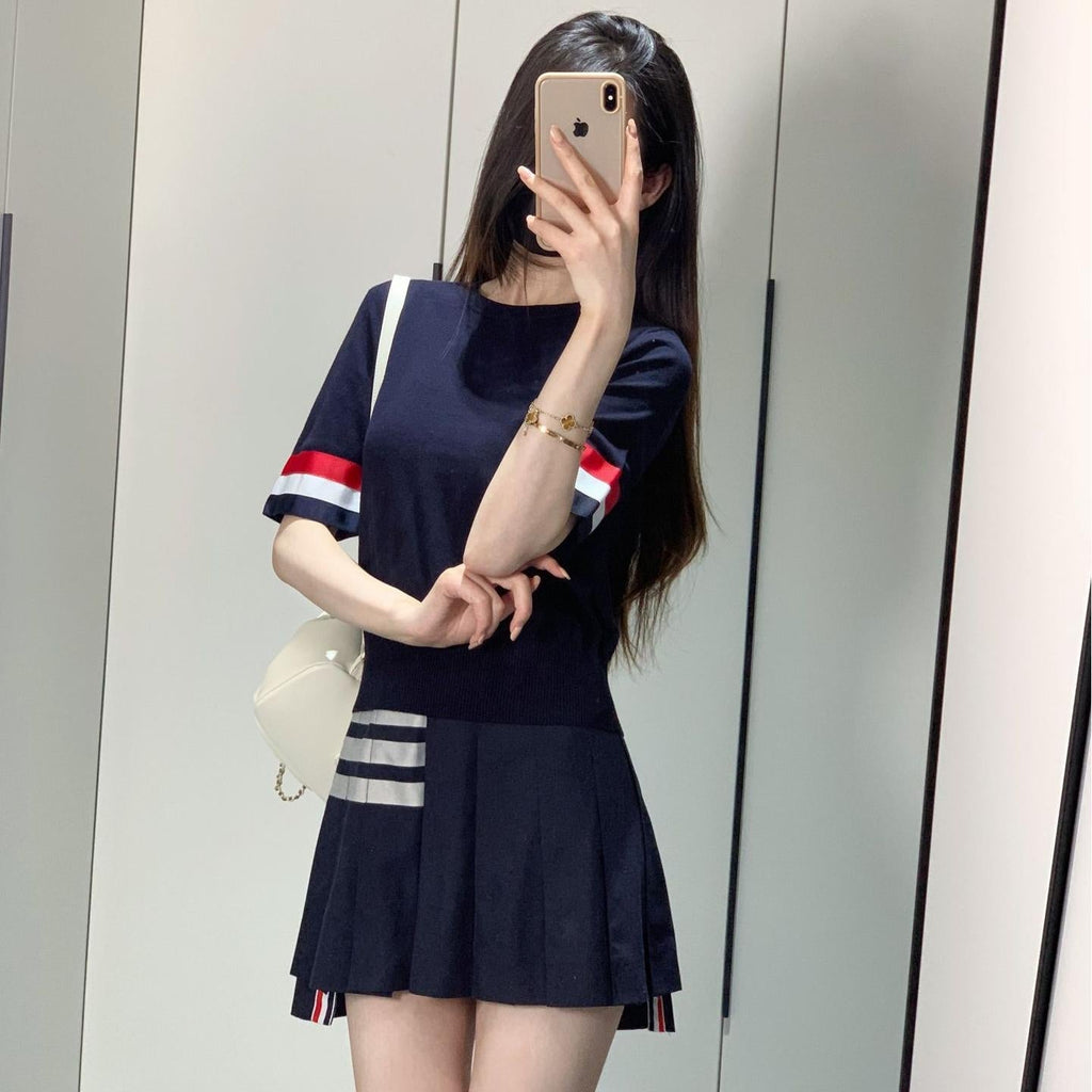 Thom Browne Women's Tricolor Short Sleeve Sweater