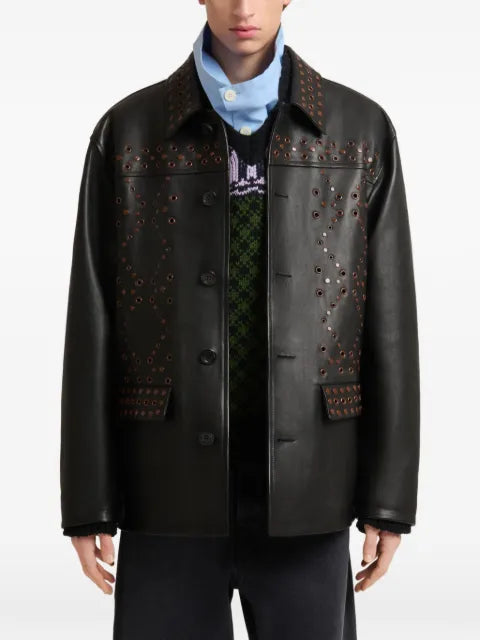 Marni black leather jacket with studded front