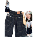 Multi-Pocket Cargo Denim Capri Pants Wide Leg Loose Straight Jorts
