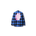 Anti Social Social Club Blue Black Plaid Pink Outline Logo Flannel Shirt