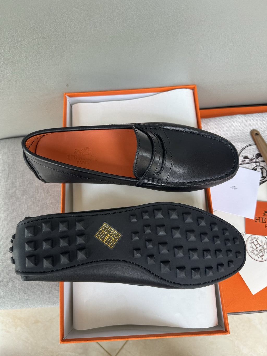 Hermès Men's Black Slip-On Loafers