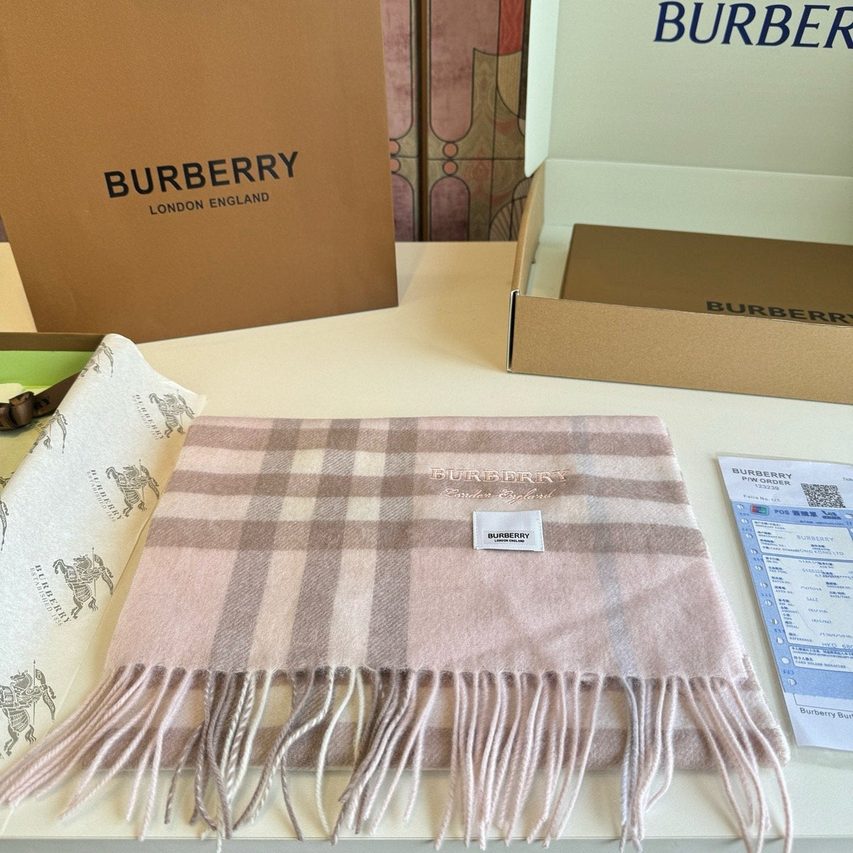 Burberry Blush Pink Plaid Fringed Scarf