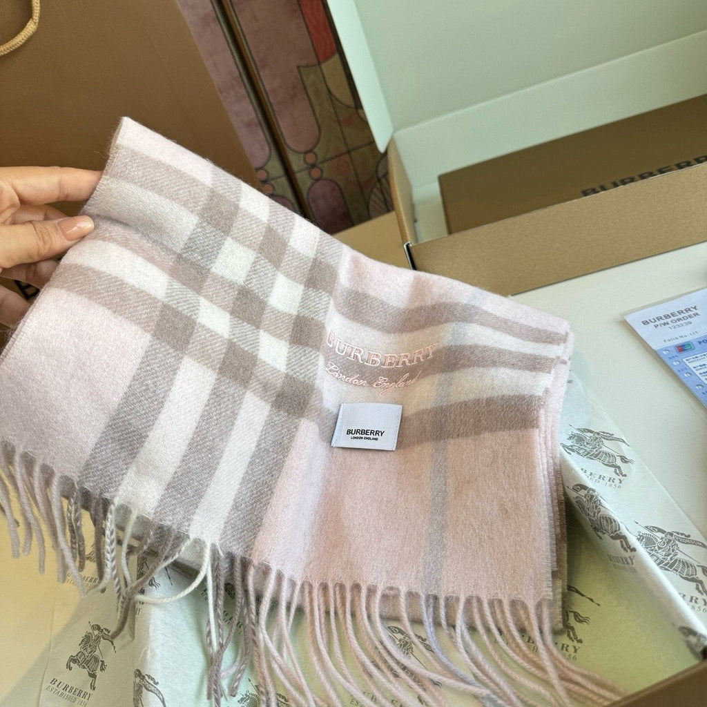 Burberry Blush Pink Plaid Fringed Scarf