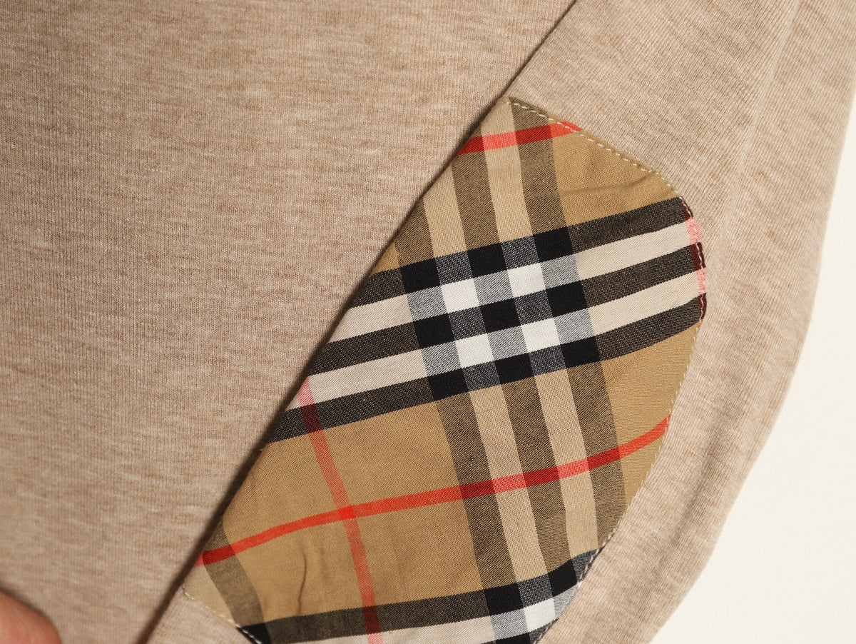 Burberry Equestrian-Detail Check Elbow-Patch Long-Sleeve Top - Light Taupe